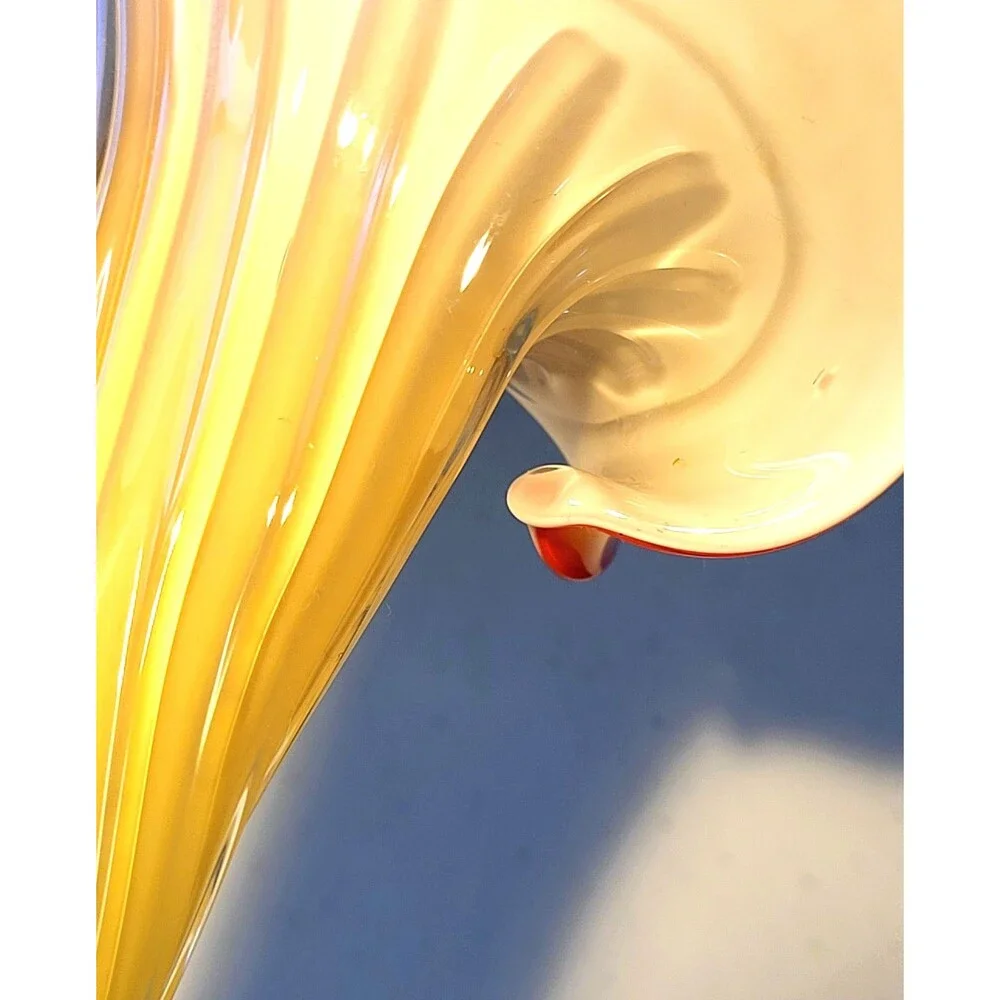 Mid Century Murano Style Blown Glass Art Vase Orange Yellow Jack In The Pulpit
